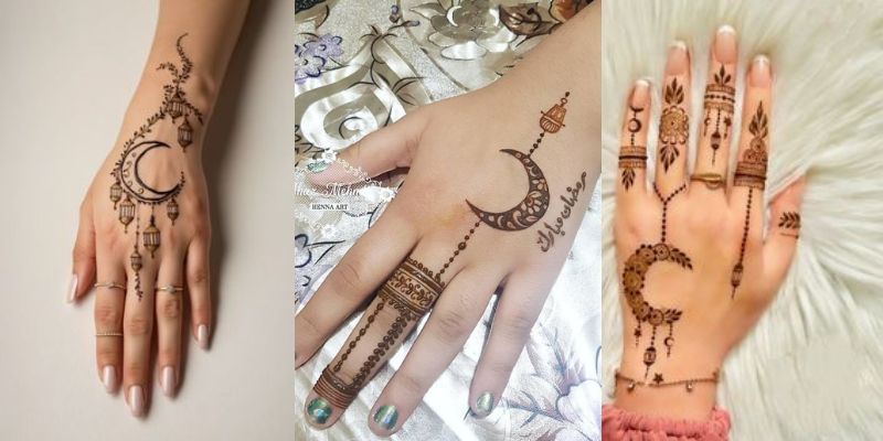 Crescent Moon and Star Mehndi Design (1)