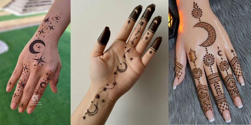 Crescent Moon and Star Mehndi Design